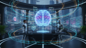 futuristic workspace illustrating